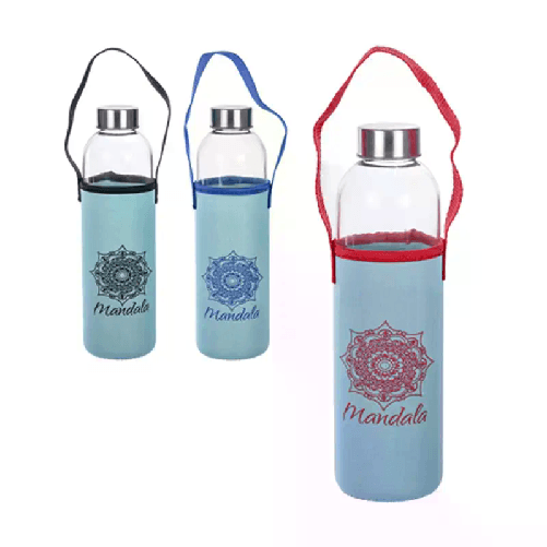 Bottiglia Borraccia in Vetro 750ml senza BPA Tappo palestra sport per acqua