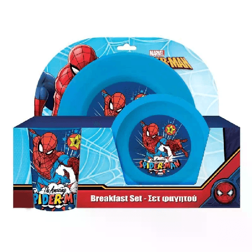 Set pappa da 3PZ Spiderman piatto ciotola tazza pranzo scuola bambini bicchiere