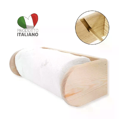 Portarotolo cucina da parete in legno + rotolo omaggio porta carta 27x13x9 cm