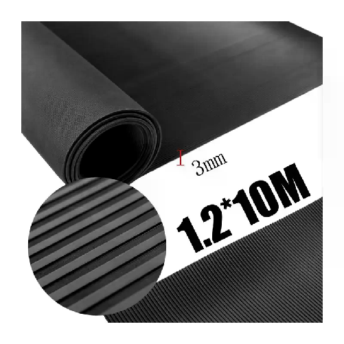 Tappeto in gomma antiscivolo copripavimento rigato nero 1,2x10 m NO PVC
