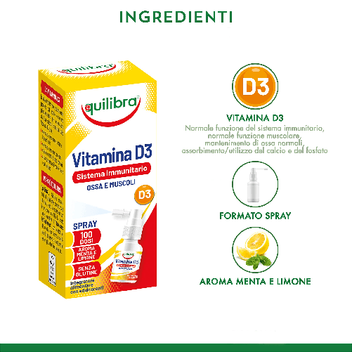 Equilibra Integratore Vitamina D3 Sistema Immunitario OssaMuscoli Spray 13ml Equilibra