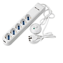 Multiprese 5 posti 10 16a e 2 prese usb, bianco ,con cavo 1,5mt e comando a pedale