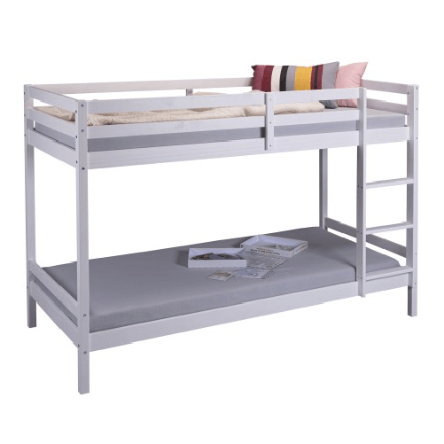 Letto a Castello Singolo Doghe 90x200 cm Bianco con Scaletta