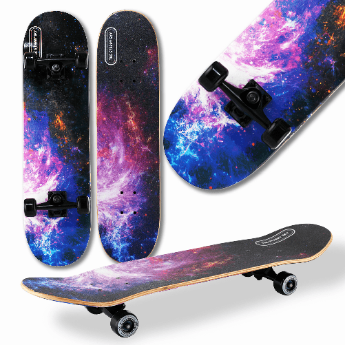 WeLLIFE Skateboard Completo per Principianti, Skateboard Bambini, Giovani e Adulti, Skate Serie RGX in Legno 80x20 cm in 9 Strati d’Acero Concavo Doub