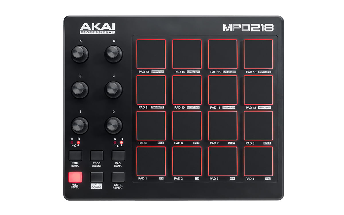 Akai Pro MPD218 Controller Midi Usb con 16x3 Pad MPC 6x3 Manopole + Ableton Live Lite MPC Essential e Strumenti Akai MPD218 mixer audio Nero