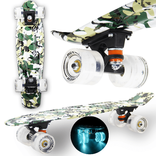 WeLLIFE Skateboard Mini Cruiser Serie RGX Skate 22" 56cm per Bambini Ragazzi Adulti, Skateboard con Ruote Luminose PU 78A Cruiser con Luci Multicolore