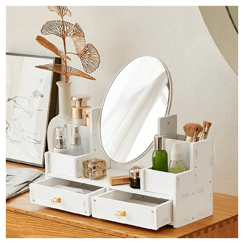 Trade Shop Traesio-specchio Trucco Con Cassetti In Legno Organizer Gioielli Pennelli Montaggio Su Comò -