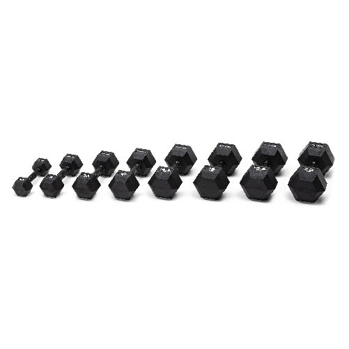 Diamond Set 8 coppie Manubri Gommati Esagonali Black 2,5-20 kg (2,5 / 5 / 7,5 / 10 / 12,5 / 15 / 17,5 / 20 kg) - totale 180 kg - impugnatura brunita M