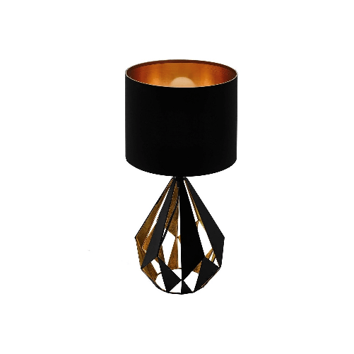 Trade Shop Traesio-lampada Da Tavolo Comodino Vintage Con Paralume Rotondo In Nero Rame 250x510 Mm -