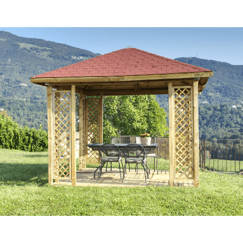 Gazebo 3x3 con Grigliati in Legno Pino Impregnato Copertura Pergola da Giardino