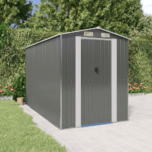 Capanno da Giardino Grigio Chiaro 192x357x223cm Acciaio Zincato