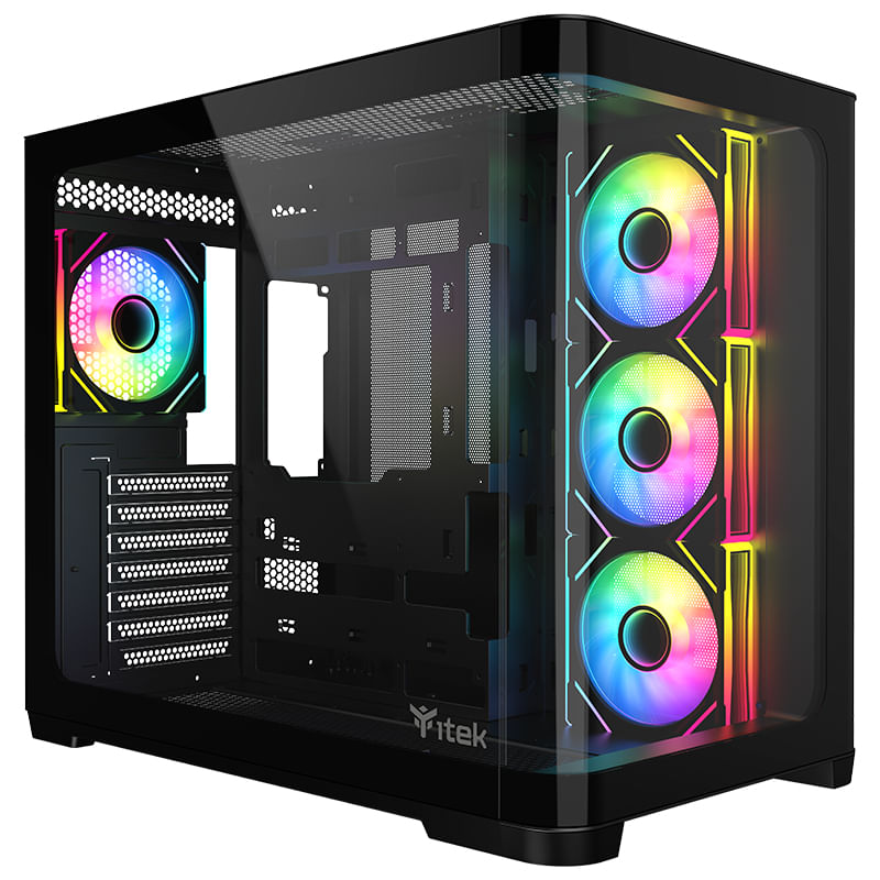 Itek Case Dark Cave Curved Gaming Tower Atx 4X12Cm Argb Fan 2Xusb3 Type-C Curved Temp Glass S itek DARK CAVE CURVED Tower Nero