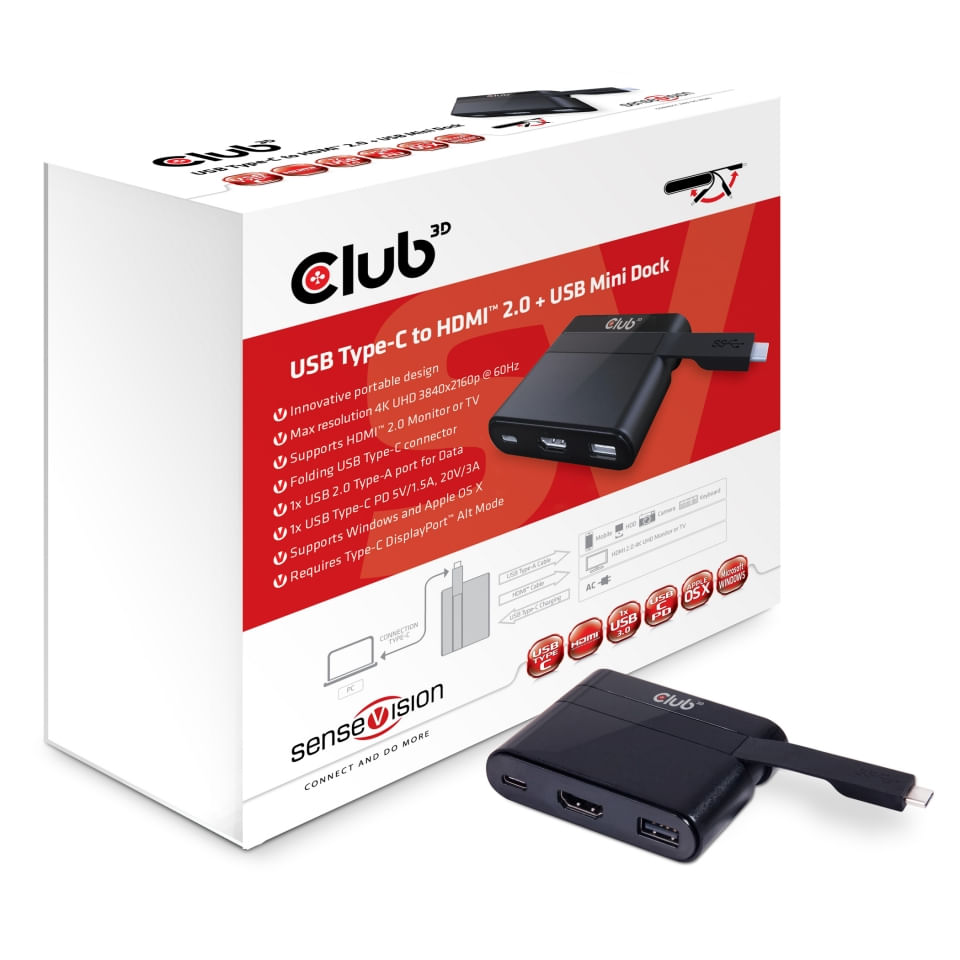 CLUB3D USB Type-C to HDMI 2.0 + USB 2.0 + USB Type-C Charging Mini Dock