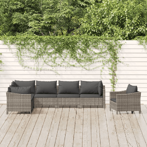 Set Divani da Giardino 7 pz con Cuscini in Polyrattan Grigio