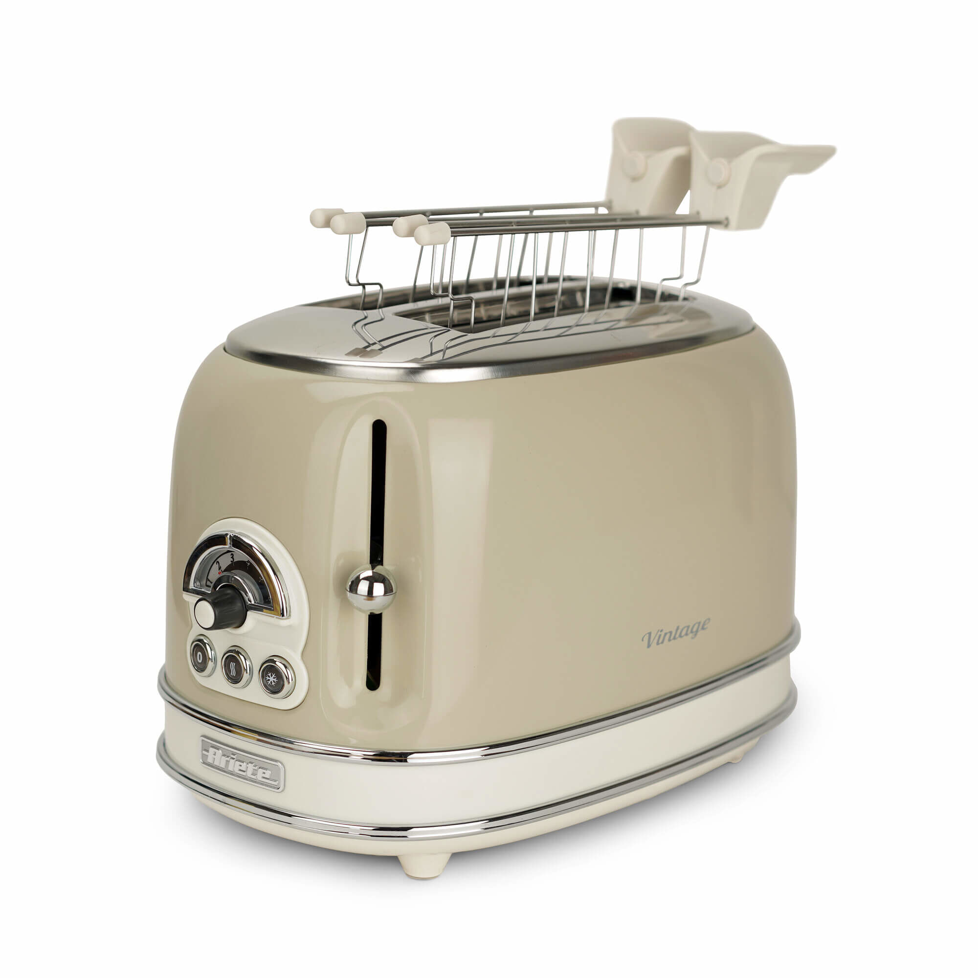 Ariete 155 Tostapane Vintage Beige 2 Fette con Pinze 6 Livelli di Tostatura 810W Corpo Acciaio Inossidabile Vassoio Ariete 155 Tostapane Vintage 2 fet