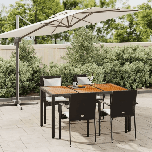 Set da Pranzo da Giardino 5 pz Nero con Cuscini in Polyrattan