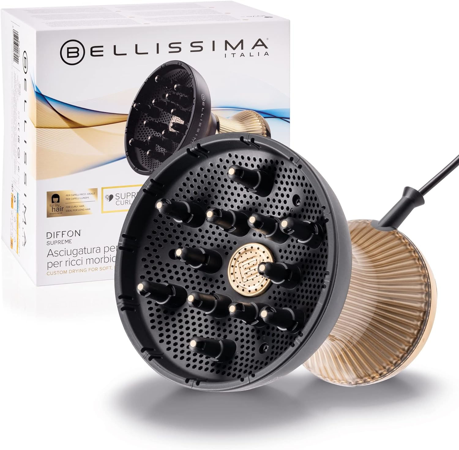 Bellissima Imetec Diffon Supreme, Diffusore ad Aria Calda per Capelli Ricci, Diffusore XL con 12 Dita