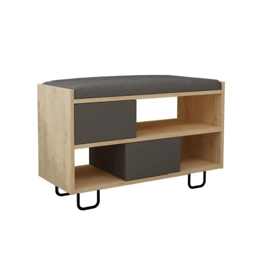 Panca Scarpiera in Legno con Cuscino Imbottito Mobile Ingresso Rovere