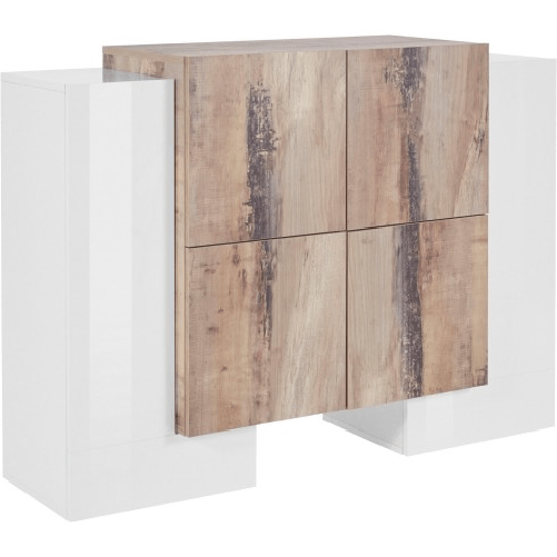 Credenza Madia Alta Bianco Acero 130x45x85cm 2 Ante 4 Cassetti