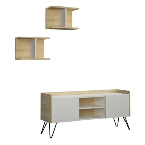 Mobile Porta Tv Rovere Ante Bianche e Mensole 125x33x56 cm