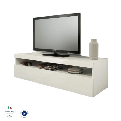 Mobile Porta TV Basso Bianco Laccato Lucido 130x45x36,2 cm