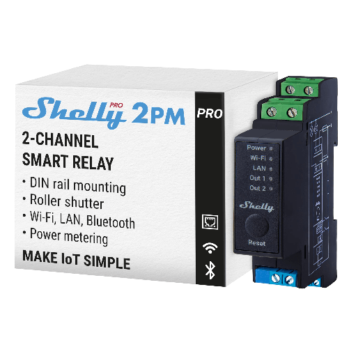 Shelly Pro 2PM - Relè Interruttore Intelligente 2 Canali Shelly Pro 2PM trasmettitore di potenza Nero 2