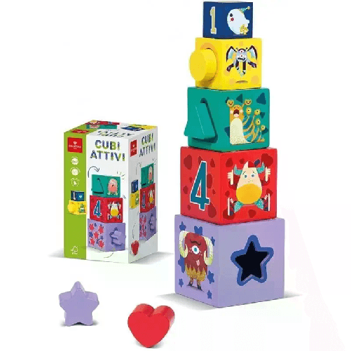 Teodomiro Dal Negro Cubi Attivi Dal Negro Set 5 Cubi Impilabili con Forme in Legno