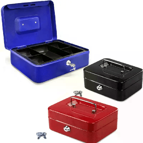 CASSETTA DI SICUREZZA PORTAVALORI CON VASSOIO PORTAMONETE E 2 CHIAVI 30x24x9 cm