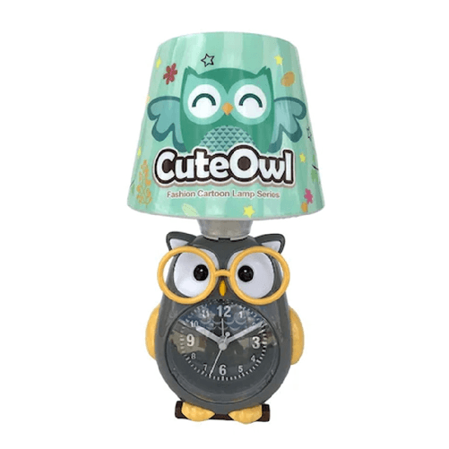 Trade Shop Traesio-lampada Da Scrivania Con Orologio Integrato A Forma Di Gufo Stanza Bambini 13x26cm -