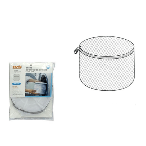 Sacco A Rete Fine Forma Rotonda Proteggi Bucato Per Intimo Con Zip 16x16cm 59994 -