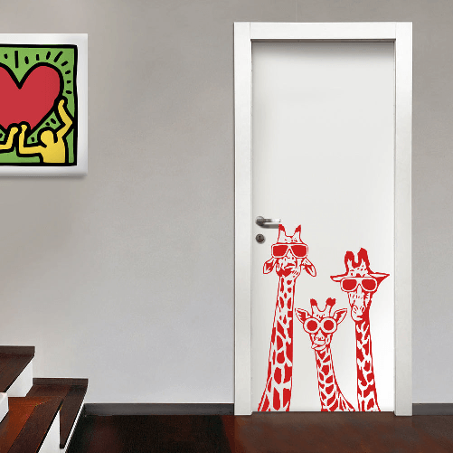 GIRAFFE COOL- Adesivo murale wall sticker in vinile 55x77 cm Rosso