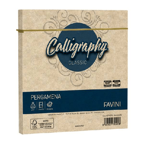 FAVINI 25 buste Calligraphy Pergamena 170x170mm 90gr nocciola 04 Favini