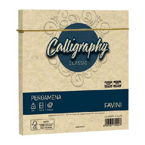 FAVINI 25 buste Calligraphy Pergamena 170x170mm 90gr crema 05 Favini
