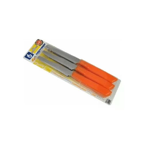 Coltellerie Inox Bonomi Confezione 6 Coltelli da Tavola con Lama Seghettata Inox e Manico in Plastica Arancio