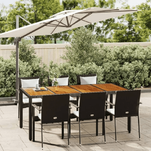 Set da Pranzo da Giardino 7 pz Nero con Cuscini in Polyrattan