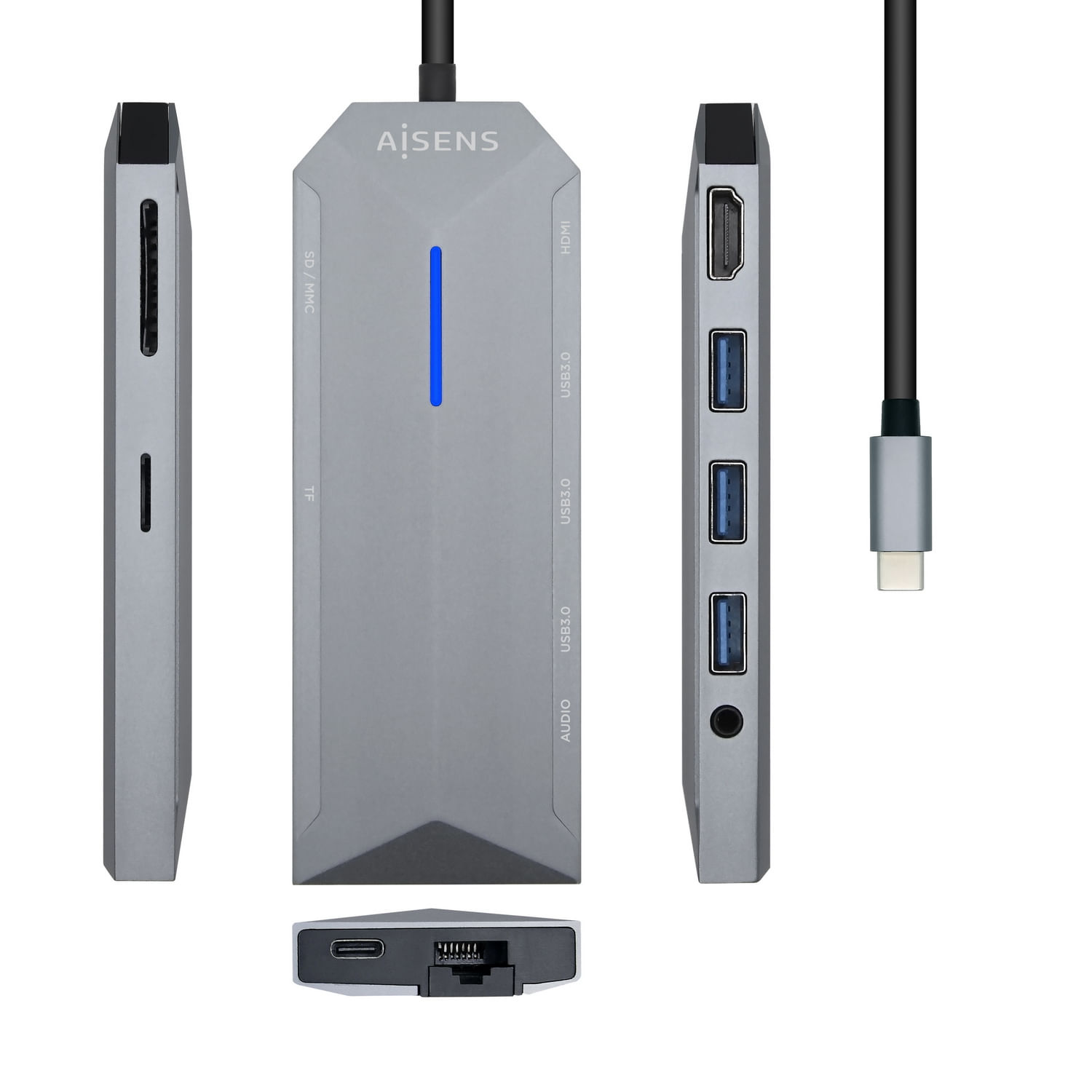 AISENS ASUC-9P001-GR replicatore di porte e docking station per notebook Cablato Thunderbolt 3 Grigio AISENS ASUC-9P001-GR replicatore di porte e dock