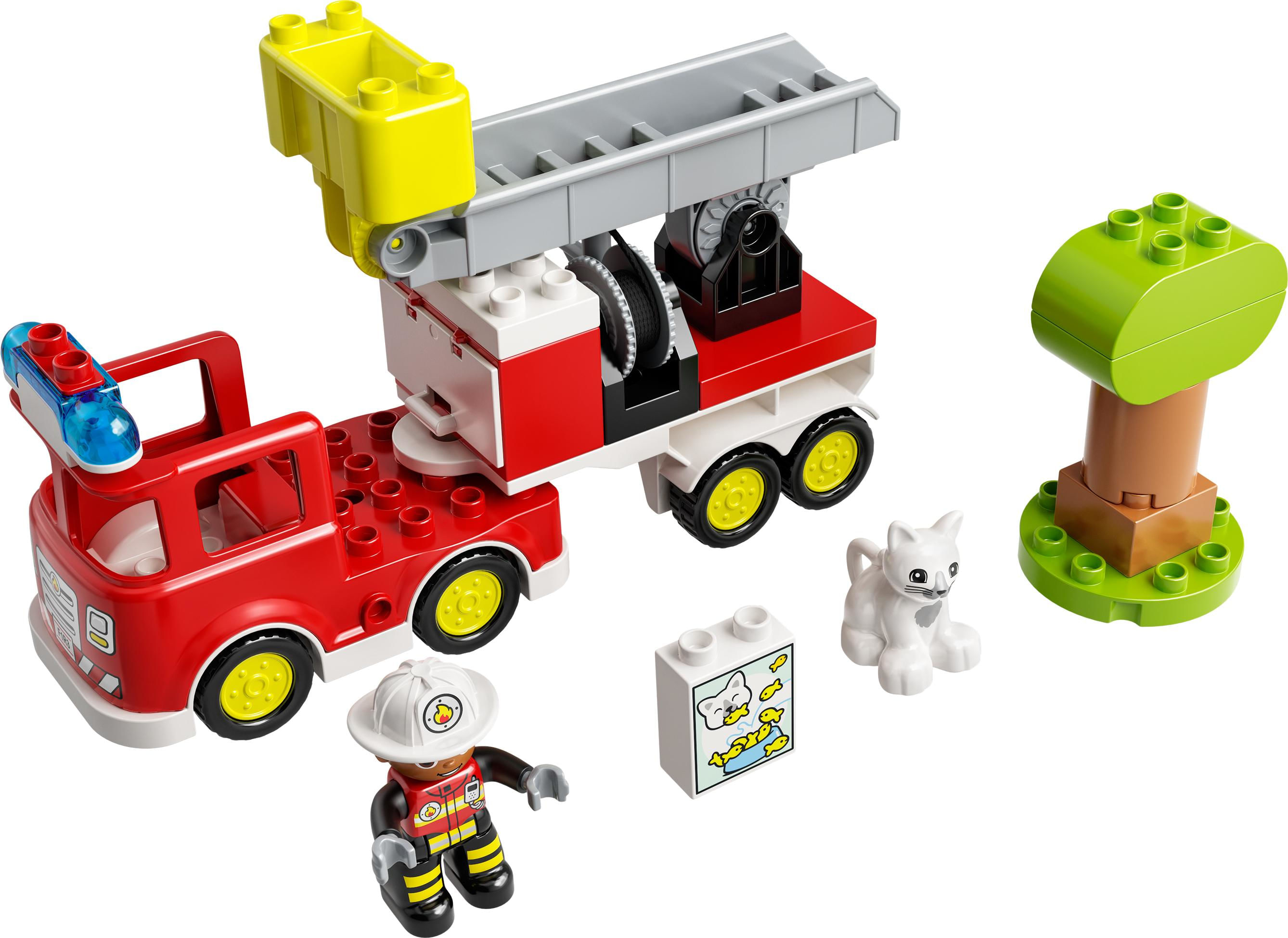 LEGO DUPLO Town Autopompa, Camion Giocattolo con Luci e Sirena, Figure Pompiere e Gatto, Giochi Educativi per Bambini