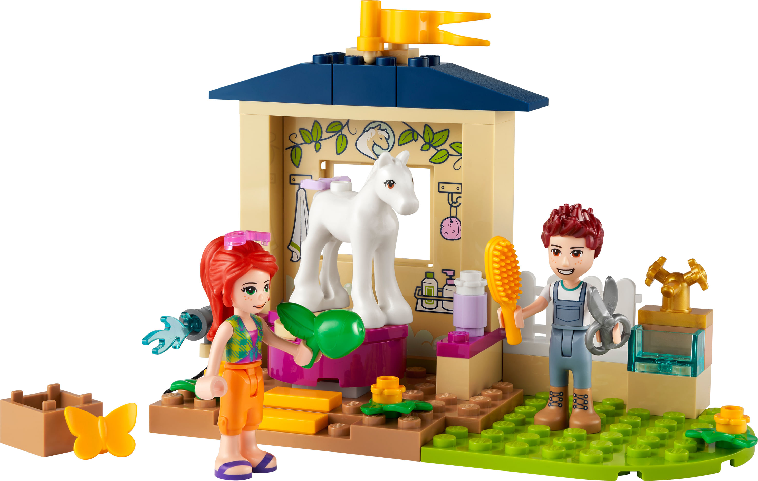 LEGO Friends 41696 Stalla di Toelettatura dei Pony, con Cavallo Giocattolo e Mini Bamboline Mia e Daniel