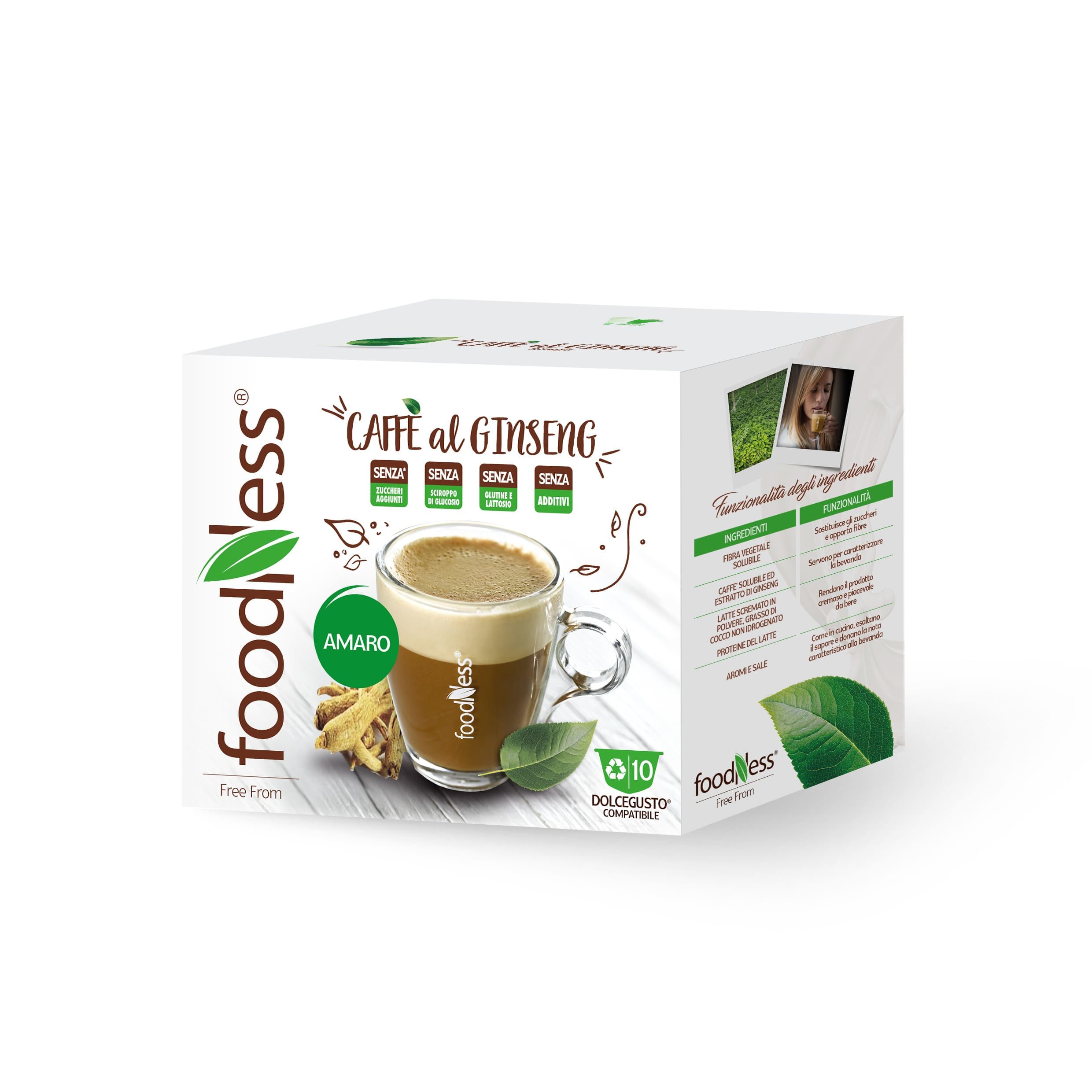 Foodness ginseng compatibile nescafe' dolce gusto 10 capsule *** fraganza ginseng amaro, confezione 1 FoodNess Bitter Ginseng Coffee Capsule caffè 10