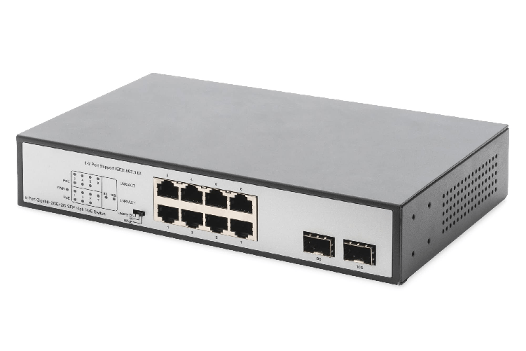 Digitus Switch Gigabit 8 porte con 6 x porte PoE, 2 x RJ45, 2 x SFP Uplink, 802.3 af/at/bt