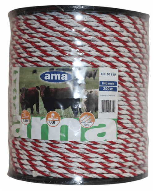 Corda elettrica Ama bianca e rossa per recinti 200m 8 conduttori Confezione da 1pz