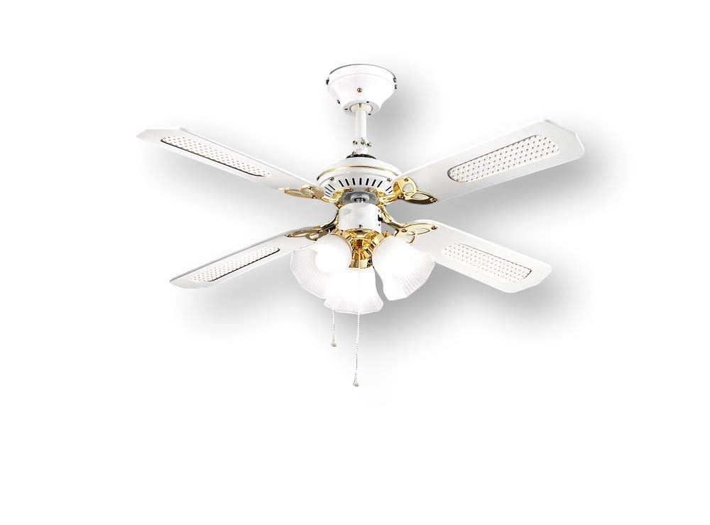 Perenz 7060B Ventilatore da Soffitto a 4 Pale luce Vetro Satinato Bianco Perenz 7060 Bianco