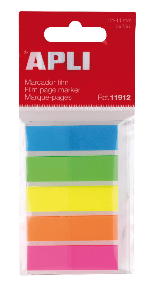 Indici adesivi applicati 45x12mm 5 colori fluorescenti - 25 indici di colore - facile da incollare e decollare - ideale