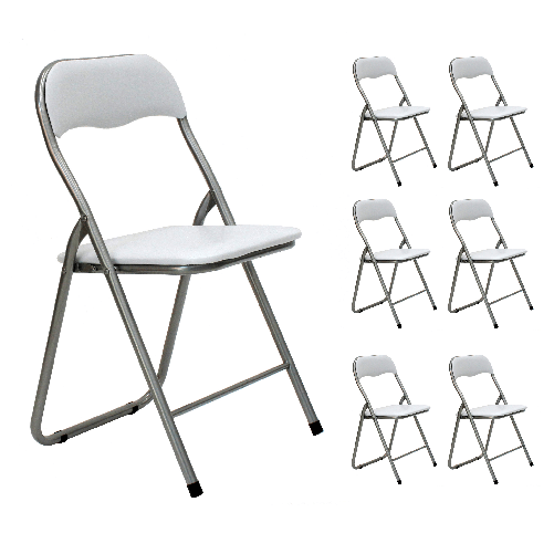 CRO SET 6 PZ Sedia pieghevole con struttura in acciaio - seduta e schienale in PVC con imbottitura - tubo grigio - tubo diam.22x0,8 mm. BIANCA