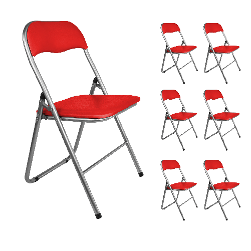 CRO SET 6 PZ Sedia pieghevole con struttura in acciaio - seduta e schienale in PVC con imbottitura - tubo grigio - tubo diam.22x0,8 mm. ROSSA