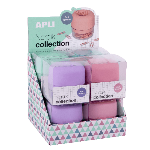 Apli Nordik Collection Expositor de Clips - Ã 72x72mm - 8 Dispensadores en 4 Colores Pastel - Tapa Magnetica "Soft Touch" Apli Nordik Collection Clip