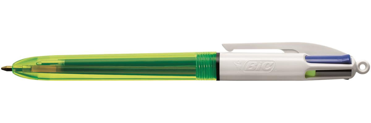 BIC 4Colours Fluo Penna retrattile a clip Nero, Blu, Rosso, Giallo 12 pz BIC penna BIC 4 colori FLuo