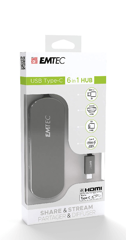 Emtec T650C Type-C HUB USB 3.2 Gen 1 (3.1 Gen 1) Type-A Nero