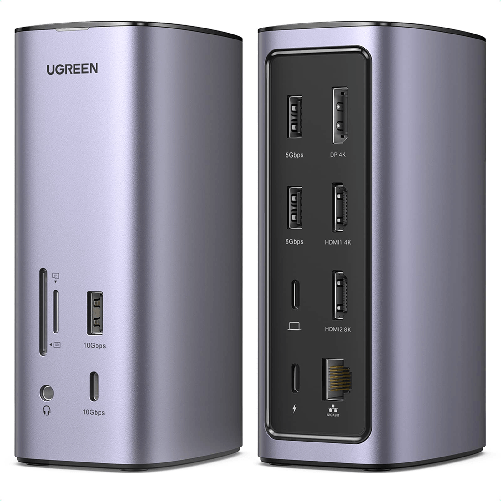UGREEN Docking Station USB C 12 in 1 con HDMI e DP 4K Ugreen USB-C Docking Station 12-in-1 Cablato Argento