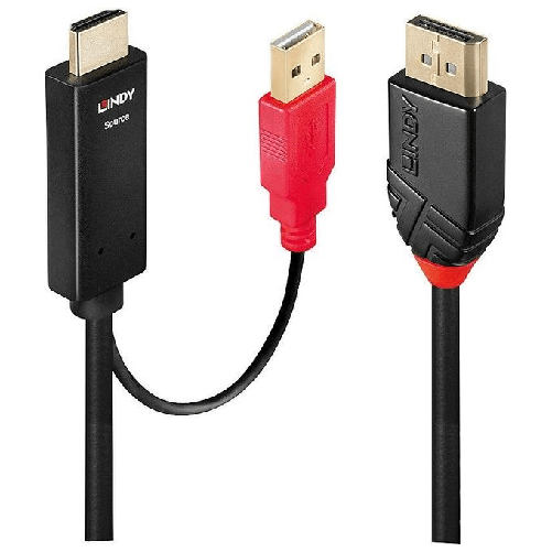 Lindy 41426 cavo e adattatore video 2 m DisplayPort HDMI A/USB A Nero, Rosso Lindy 41426 cavo e adattatore video 2 m HDMI + USB DisplayPort Nero, Ross